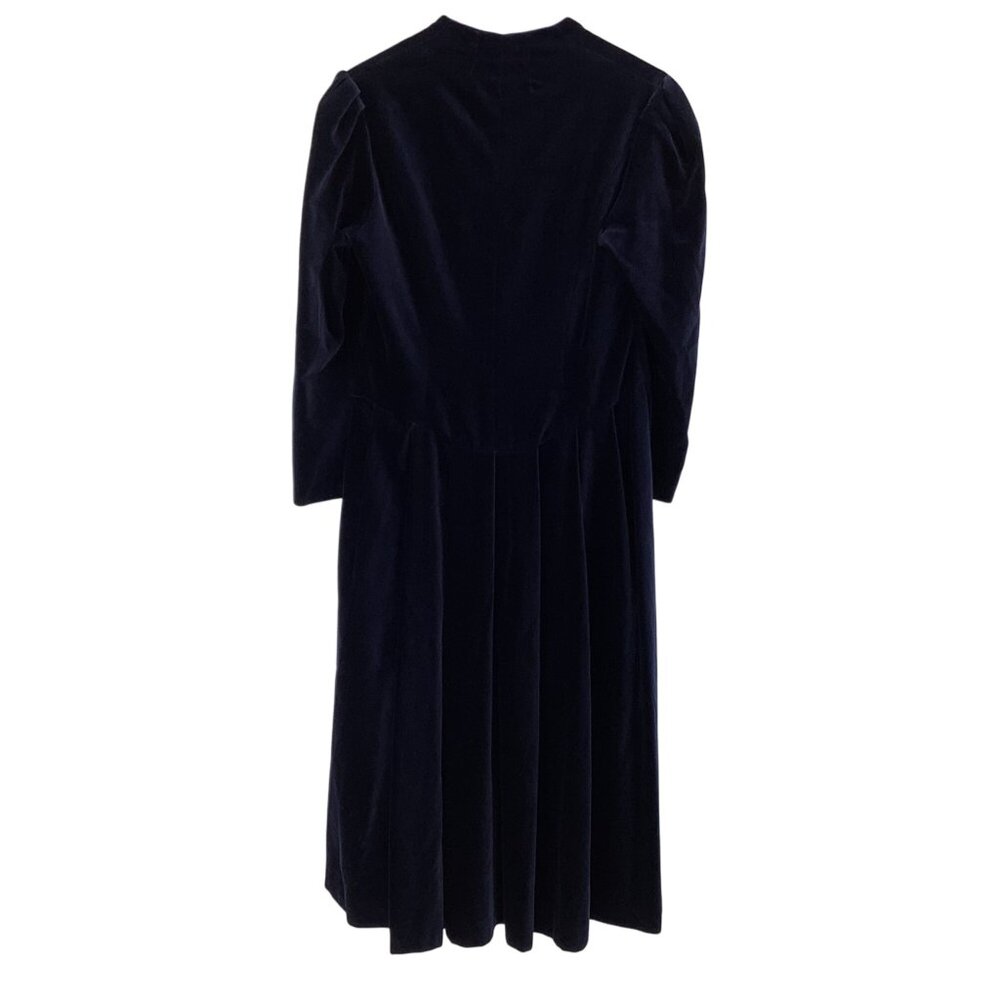Laura Ashley Vintage Navy Velvet Long Sleeve Dress Size 12 Victorian Faire Goth - Picture 4 of 11